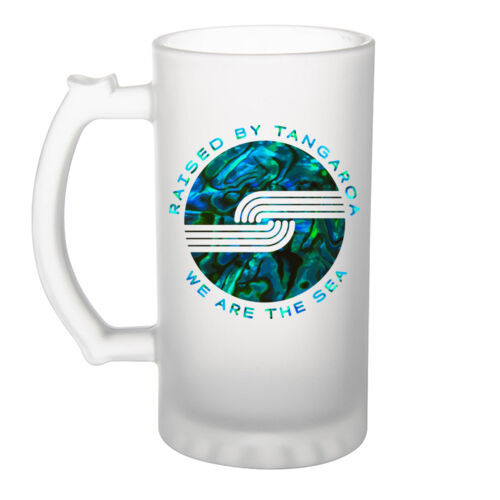 RAISED BY TANGAROA PAUA - Frosted Glass Beer Mug Thumbnail